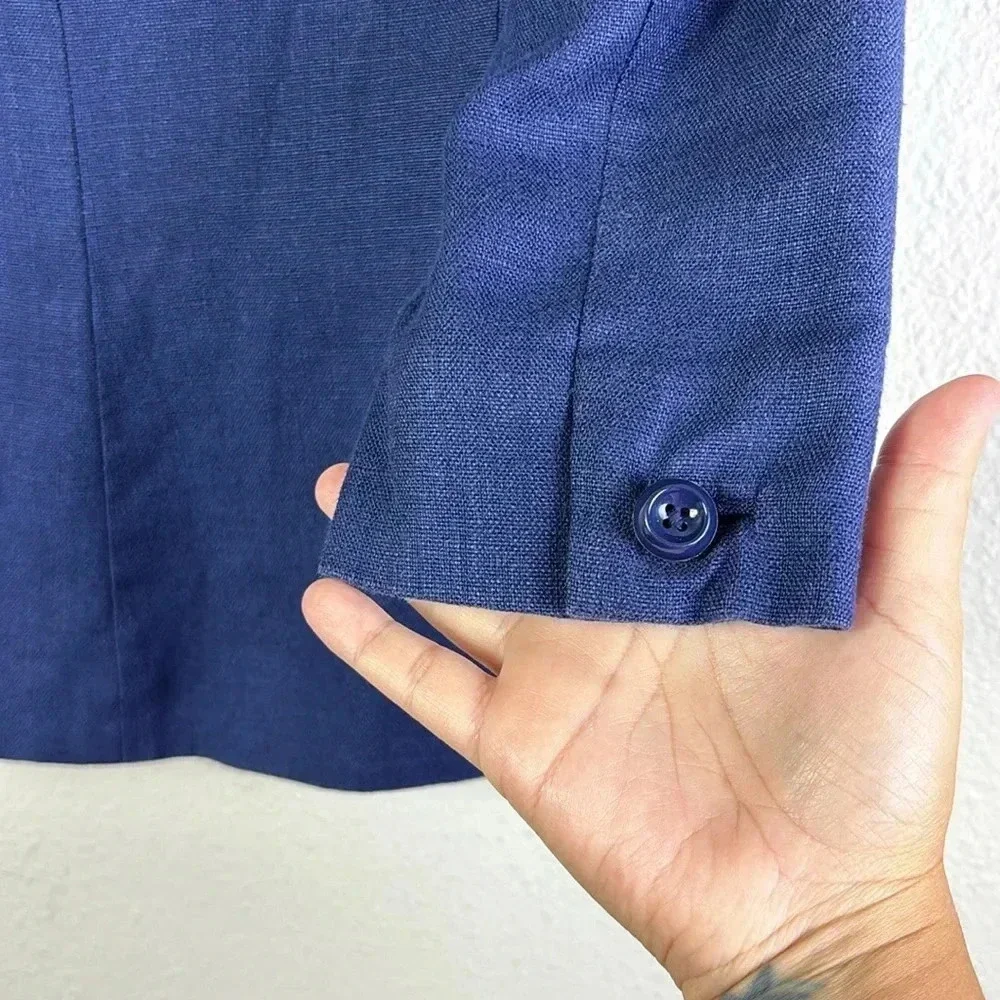Kate Spade Cropped Two Button & Pocket Blazer Jacket French Navy Blue Sz 2